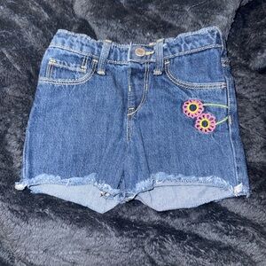 Old Navy Girls Denim Shorts with Pink Flower Embroidery